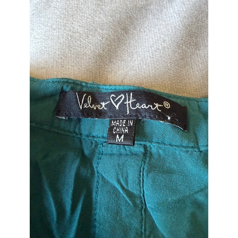 Velvet Heart Teal Green Button Down Roll Tab Sleeve Shirt Womens Medium Pleated - Picture 3 of 3